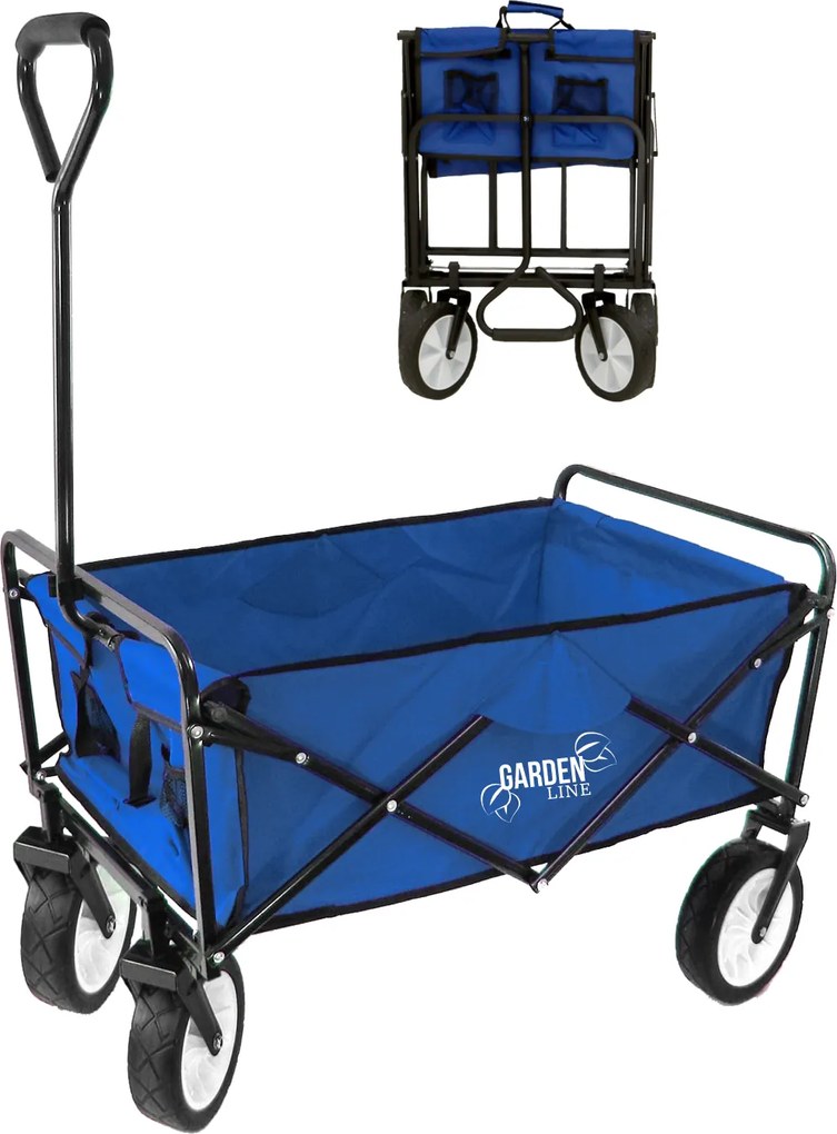 Garden Line MODRÝ SKLADACÍ ZÁHRADNÝ VOZÍK 116 x 54 x 90 cm