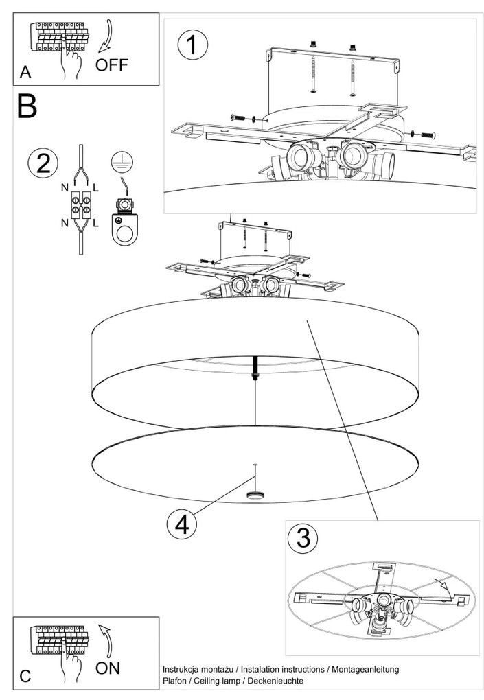 Stropné svietidlo Skala, 1x čierne textilné tienidlo, (biele sklo), (fi 80 cm)