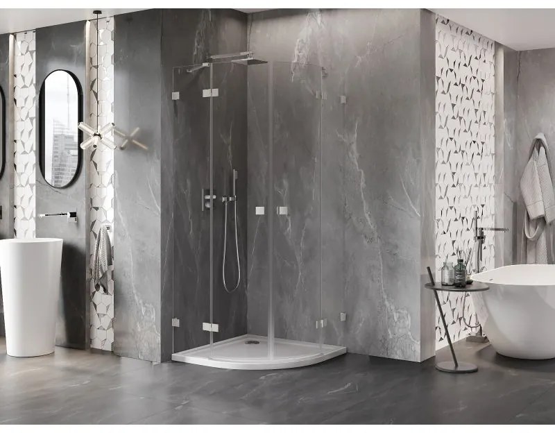 Mexen Lunar, polkruhový výklopný sprchový kút 70 x 70 cm, 8mm číre sklo, oceľový profil, 833-070L-070P-97-00