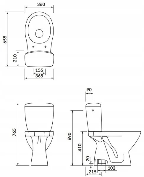 Cersanit Kaskáda, kombi wc so splachovaním 3/6l, vertikálny odpad + sedátko s polypropylénu, biela, K100-207