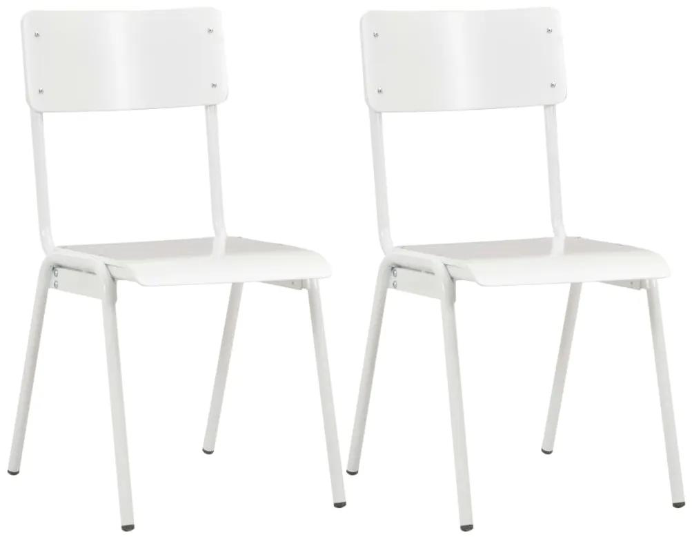 vidaXL Jedálenské stoličky 2 ks biele masívna preglejka oceľ