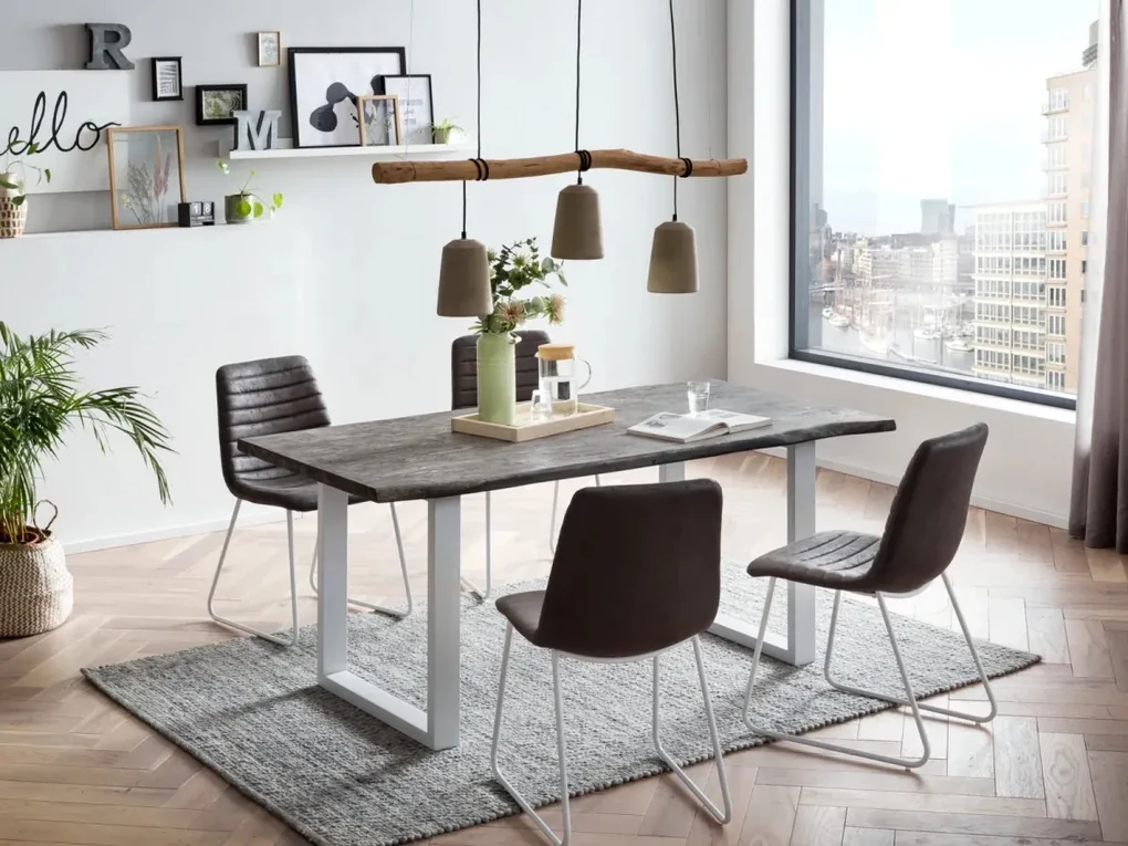furniture-nabytek.cz - Masívny jedálenský stôl Bullwer z akácie a kovu, lakovaný, šedo-biely – 170 × 90 cm