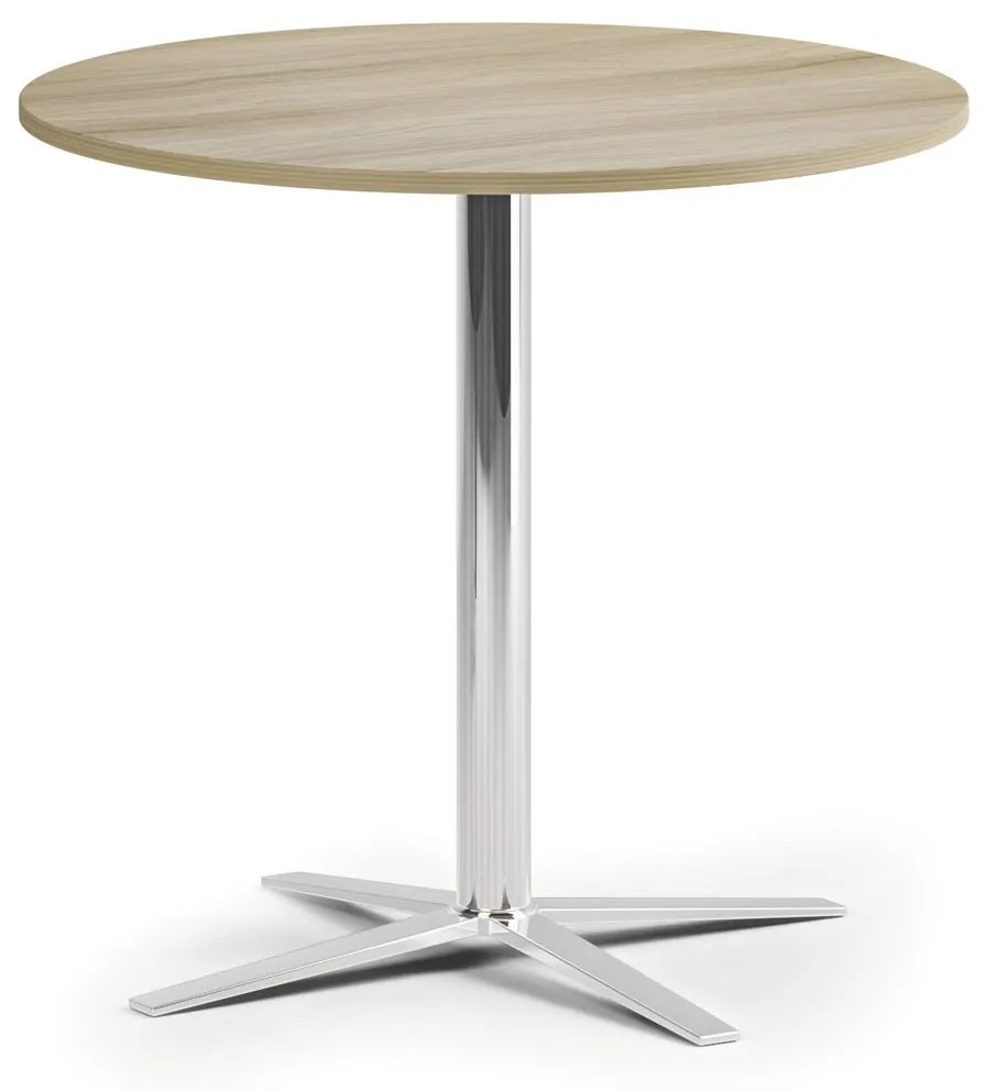 Konferenčný stolík AURA, priemer 80 cm, chróm podnož, dub prírodný