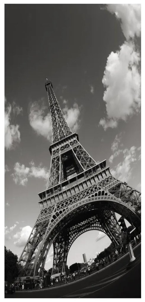 Fototapeta na dvere - Čiernobiela Eiffelova veža (95x205cm)
