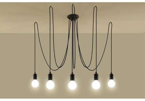 Sollux SL.0371 - Luster na lanku EDISON 5 5xE27/60W/230V pavúk čierna