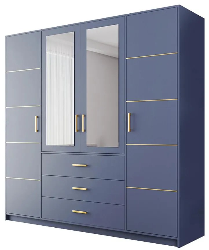 Skriňa  Bali D4 Modrá/zrkadlo