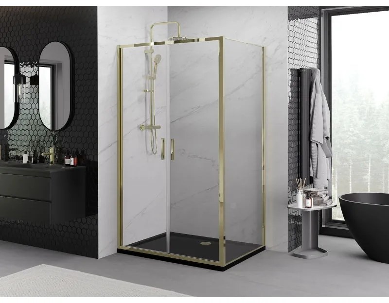 Mexen Exo, výklopný sprchový kút 90 x 95 cm, číre sklo, zlatá, 814-090-095-50-00