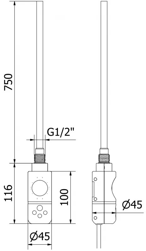 Mexen Apollo, elektrické vykurovacie teleso 1210x650 mm+ vykurovacia tyč 900W, čierna, W117-1210-650-2900-70