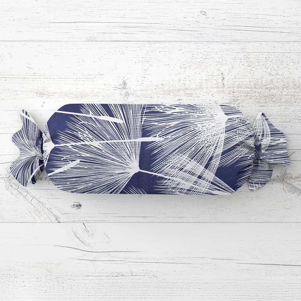 Biante Vankúš valec bonbon Sandra SA-414 Biele abstraktné páperie na modrom 15x40 cm
