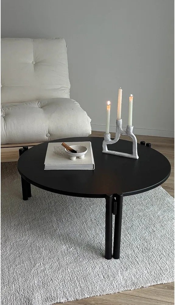 Čierny okrúhly konferenčný stolík z borovicového dreva ø 80 cm Sticks – Karup Design