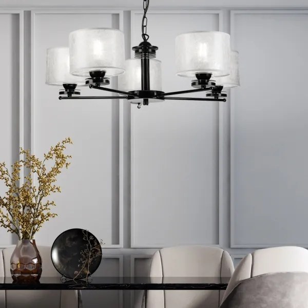 Luster na reťazi ROSA 5xE27/60W/230V čierna/šedá