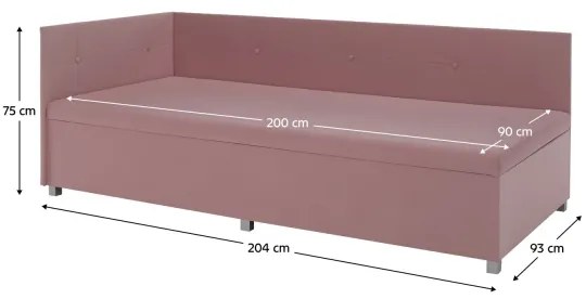 Čalúnená válenda AMSTERDAM 90x200 cm s univerzálnym čelom a úložným priestorom, ružová
