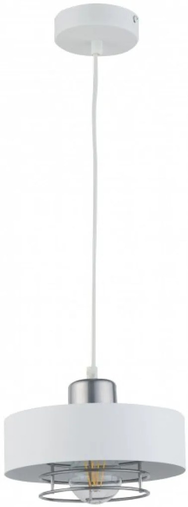 SIGMA Závesné industriálne osvetlenie POKER, 1xE27, 60W, 20cm, okrúhle, biele, strieborné