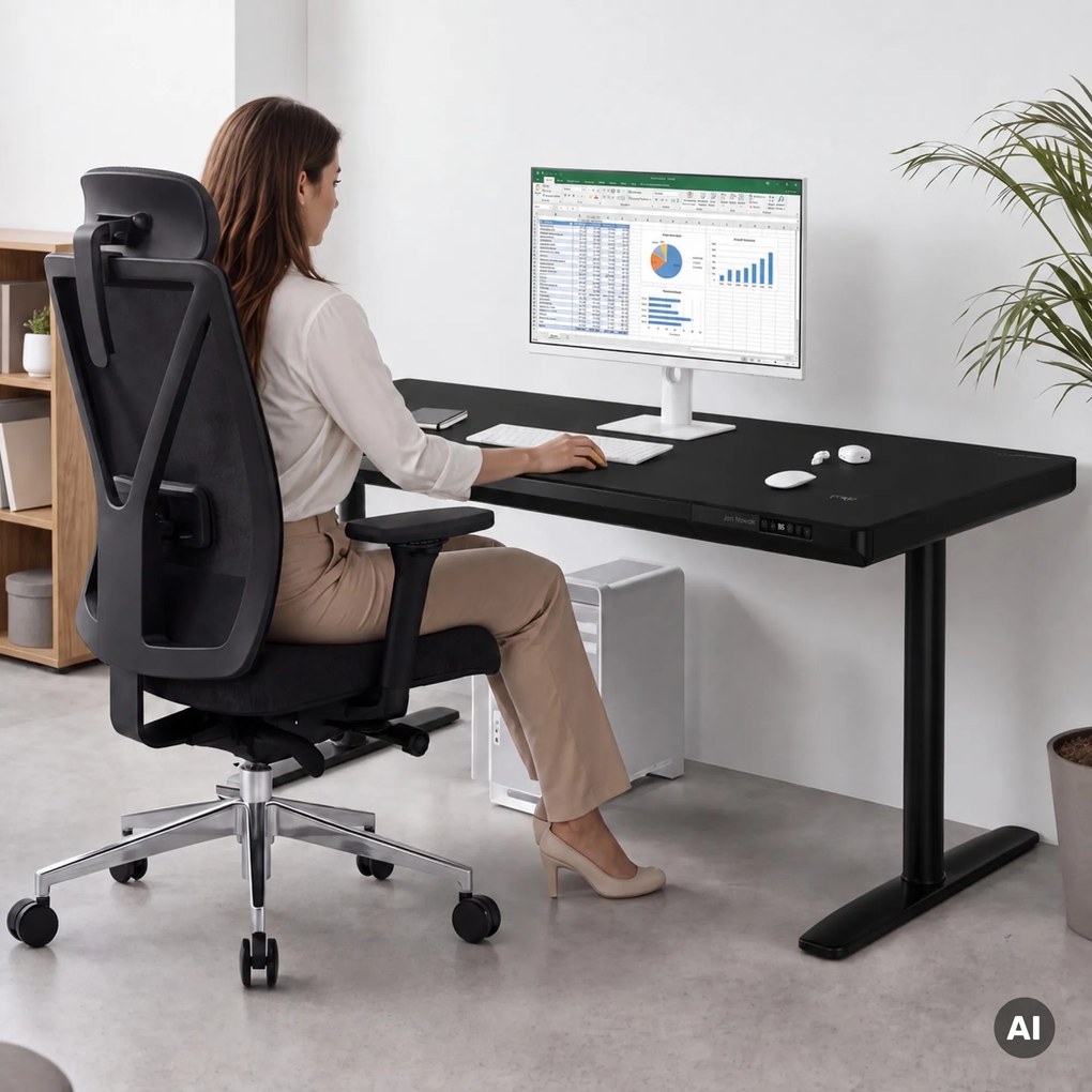 Elektrický písací stôl sit-stand so zásuvkou a bezdrôtovou nabíjačkou Qi čierny, 1600 mm: ELLIS