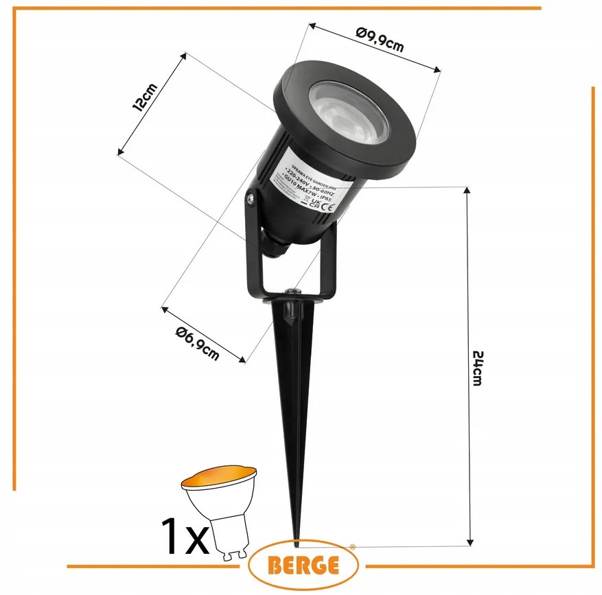 BERGE LED záhradná lampa - vstavaný reflektor GU10 - IP65 - čierna