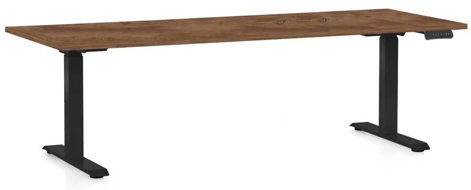 Výškovo nastaviteľný stôl OfficeTech C, 200 x 80 cm, čierna podnož, dub silverjack