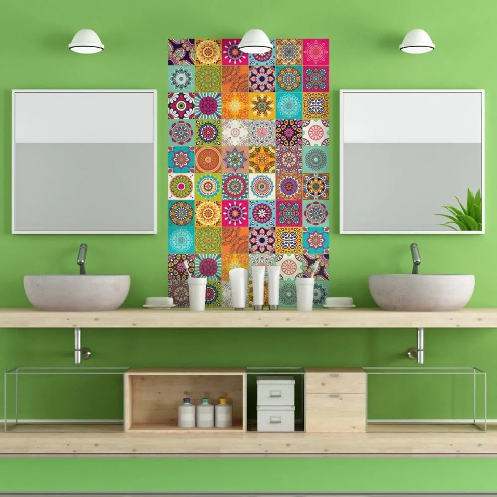 Sada 60 dekoratívnych samolepiek na stenu Ambiance Flow, 15 × 15 cm