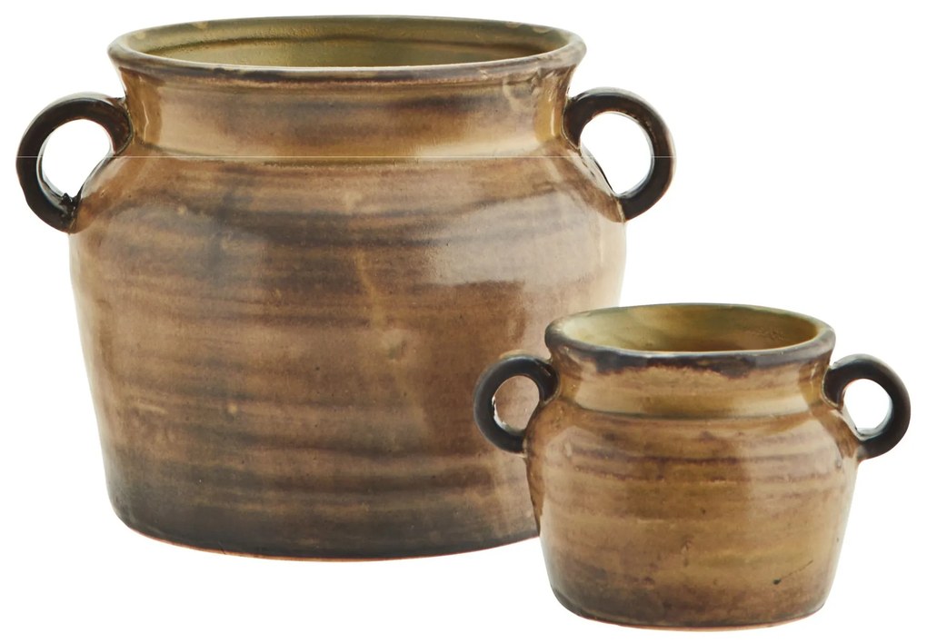 MADAM STOLTZ Kameninový obal na kvetináč Mustard/Brown 7,5 cm
