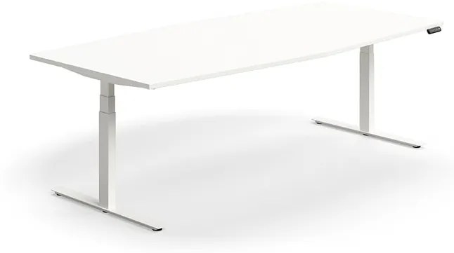 Výškovo nastaviteľný rokovací stôl QBUS, ovál, 2400x1200 mm, biely rám, biela