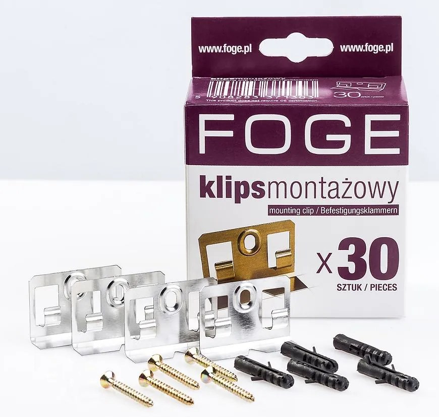 Spony na montáž Foge + hmoždinkou 30ks
