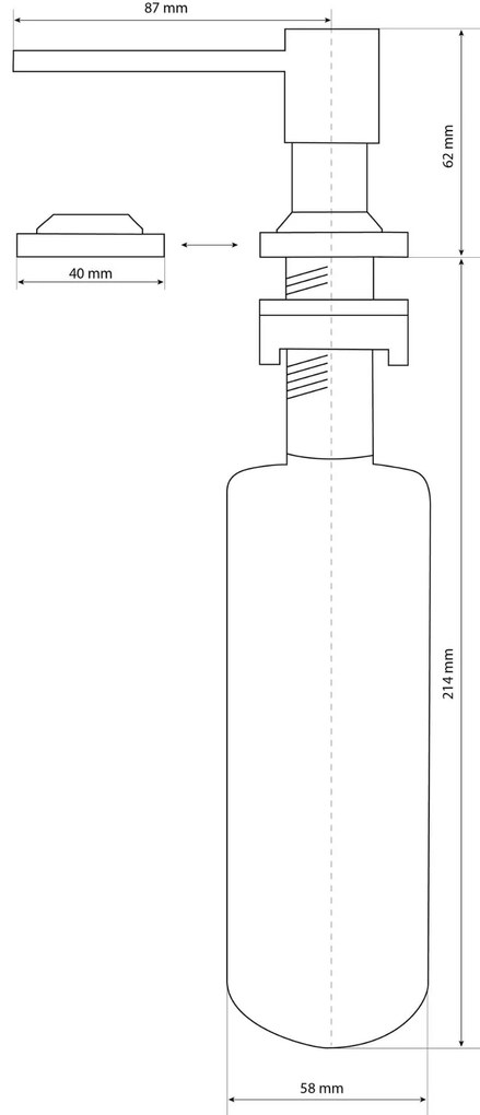 Gamma Quatro, dávkovač saponátu pre kuchynský drez 300ml, zlatá lesklá, GMA-DOK-GD