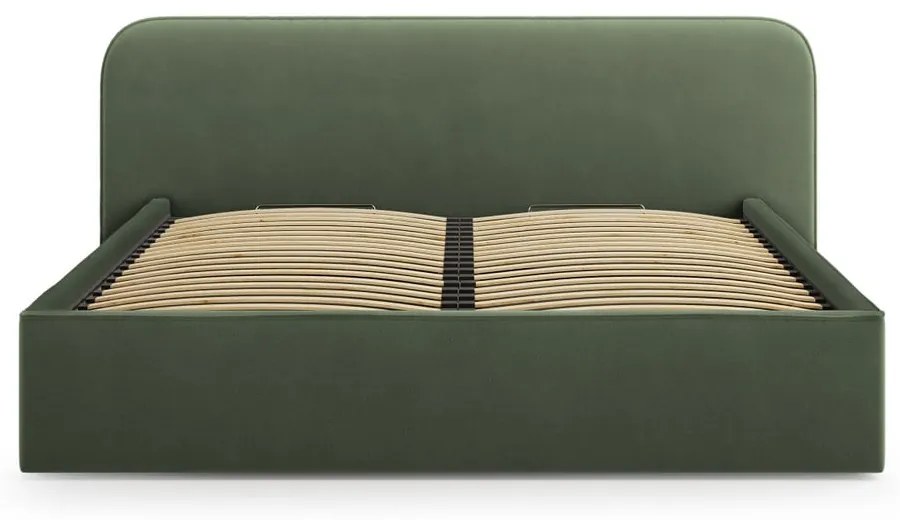 Zelená čalúnená dvojlôžková posteľ s úložným priestorom s roštom 180x200 cm Elizabeth – Micadoni
