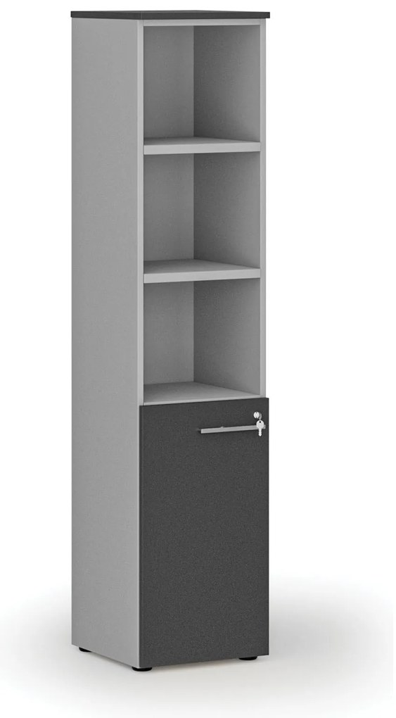 Kombinovaná kancelárska skriňa PRIMO GRAY, dvere na 2 poschodia, 400 x 420 x 1781 mm, sivá/grafit