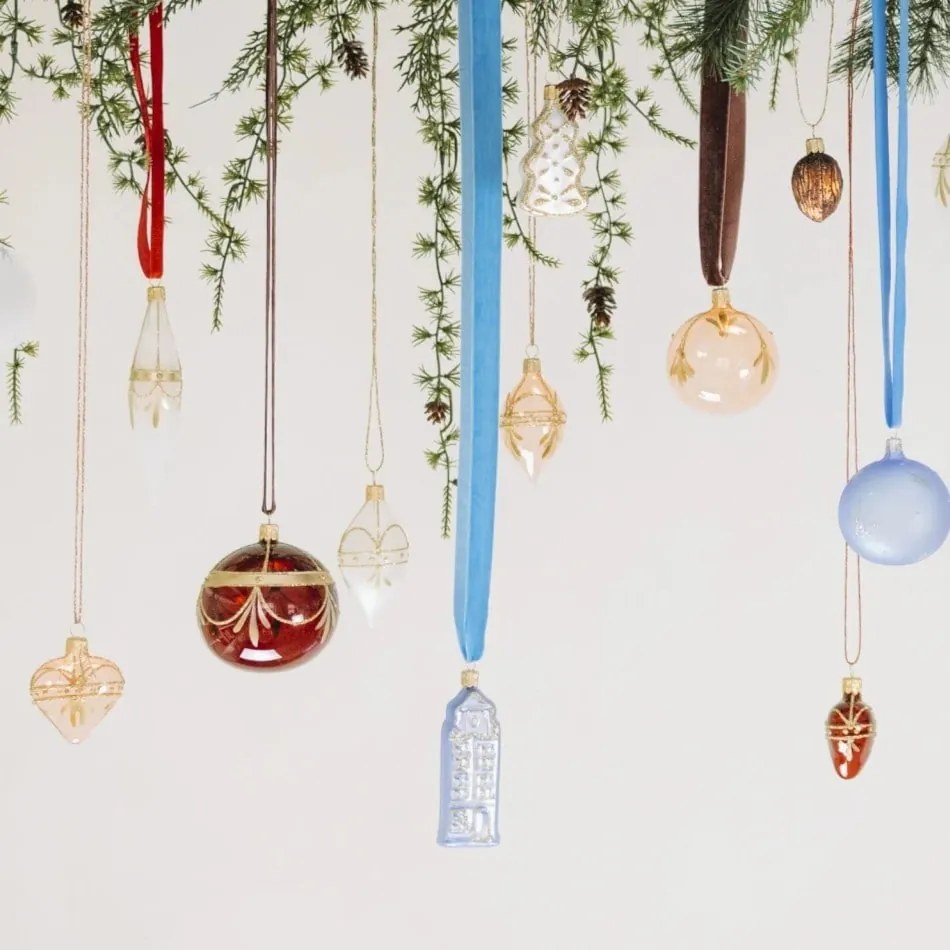 Bella Rose Sklenená vianočná ozdoba Domček Svetlomodrý Mat