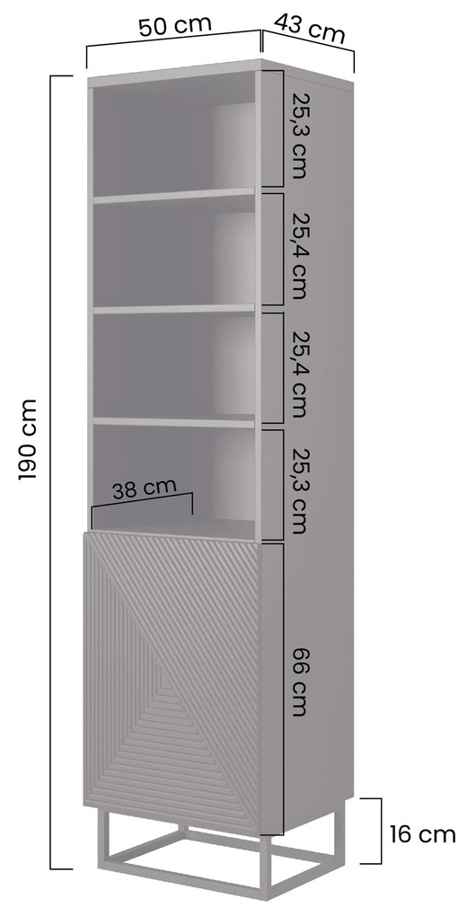Regál Asha 50 cm s drážkovanými dvierkami na kovových nohách - čierny mat