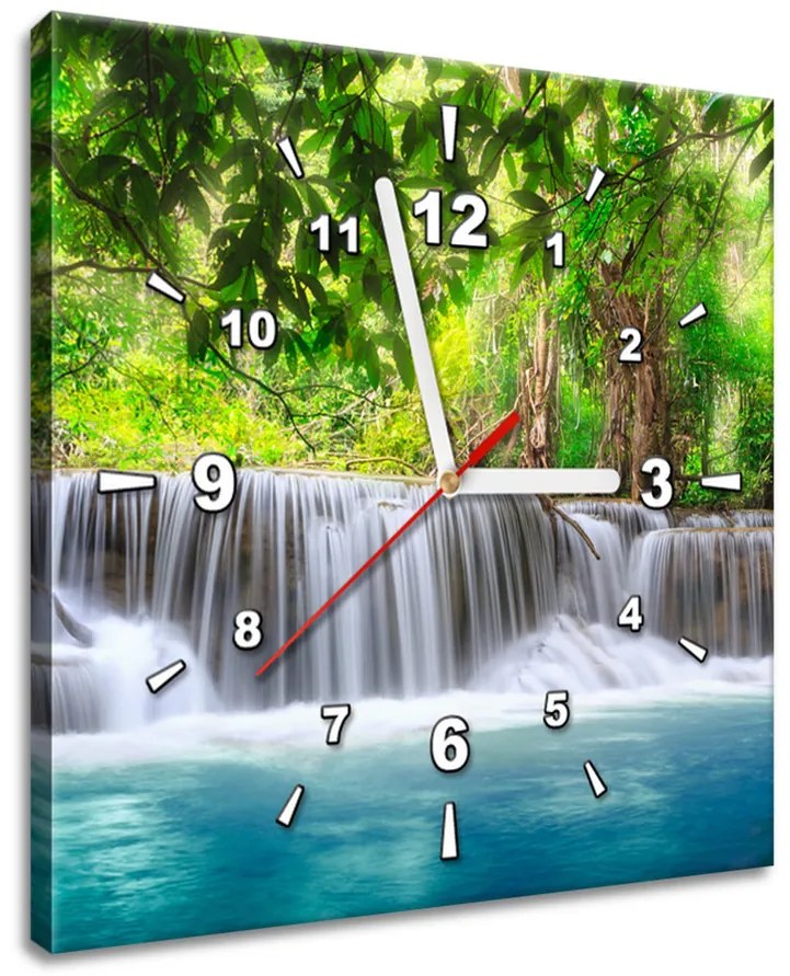 Gario Obraz s hodinami Číry vodopád v džungli Rozmery: 40 x 40 cm