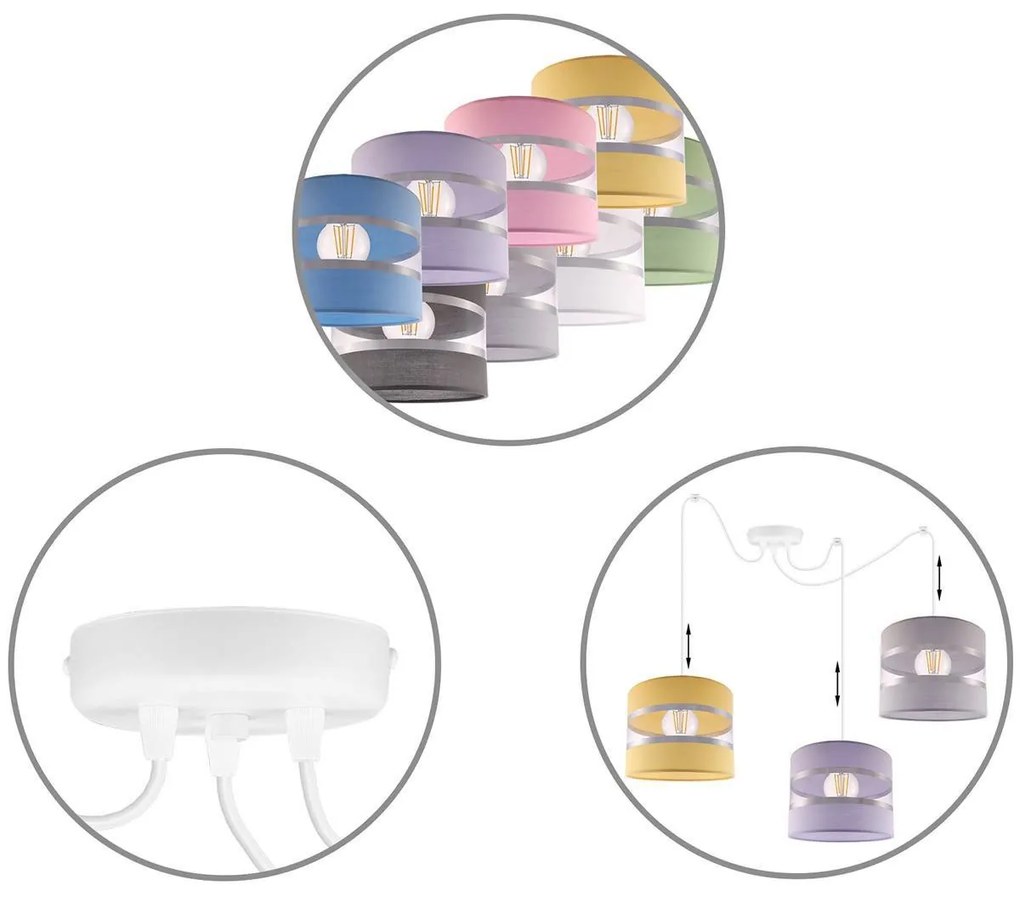 Závesné svietidlo Elegance Spider, 3x textilné tienidlo (mix 8 farieb), w