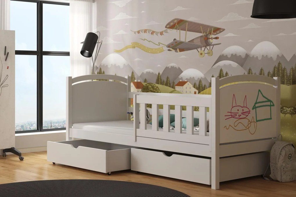 Detská posteľ z masívu borovice NOEL so šuplíkmi - 200x90 cm - BIELA