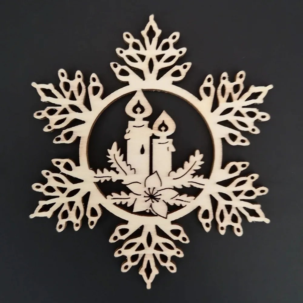 AMADEA Drevená ozdoba vločka so sviečkami 9 cm