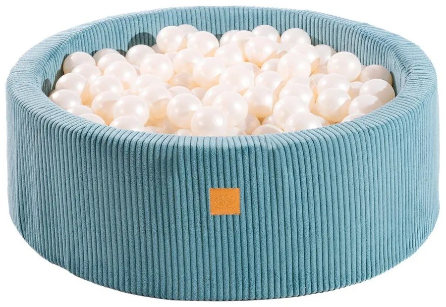 Tyrkysovomodrý menčestrový bazénik s loptičkami ø 90x30 cm Montessori – Meowbaby