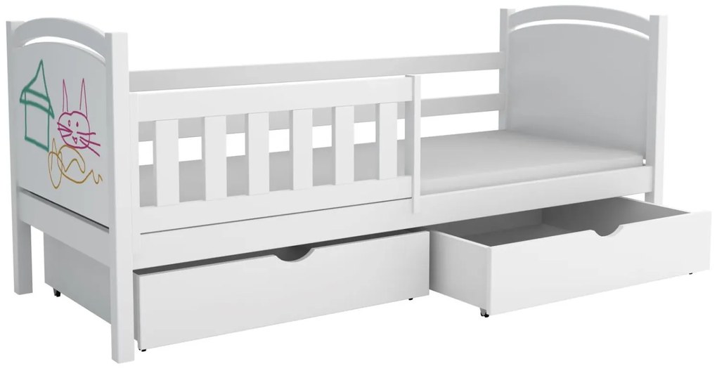 Detská posteľ z masívu borovice NOEL so šuplíkmi - 200x90 cm - BIELA