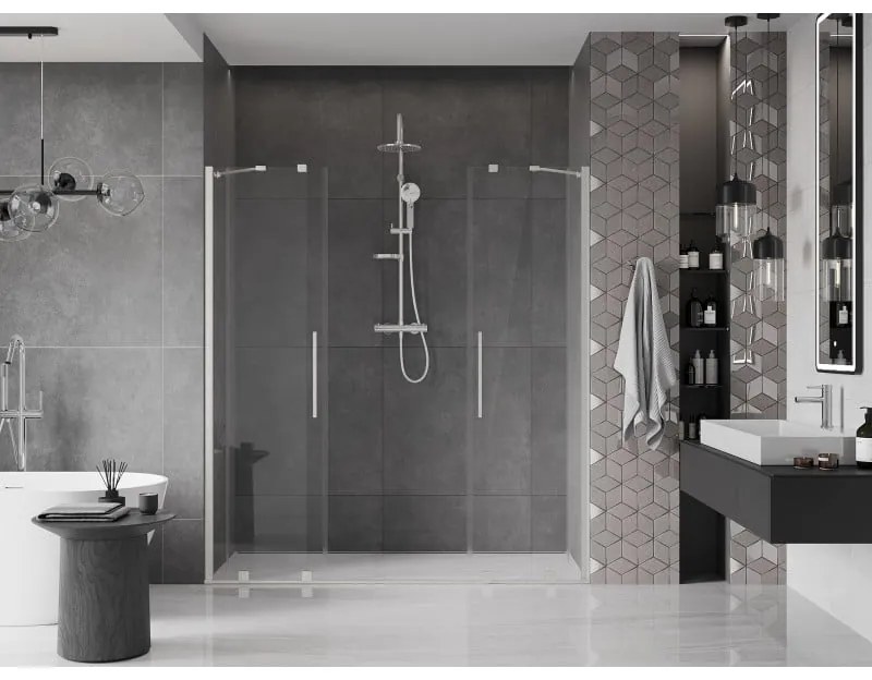 Mexen Velar Duo, posuvné sprchové dvere do otvoru 200 cm, 8mm číre sklo, brúsená oceľ, 871-200-000-02-97