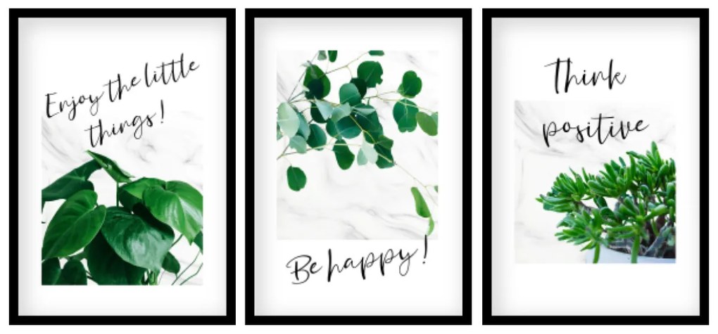 Gario Sada plagátov Be happy - 3 dielna Farba rámu: Rustikálna, Veľkosť: 135 x 63 cm