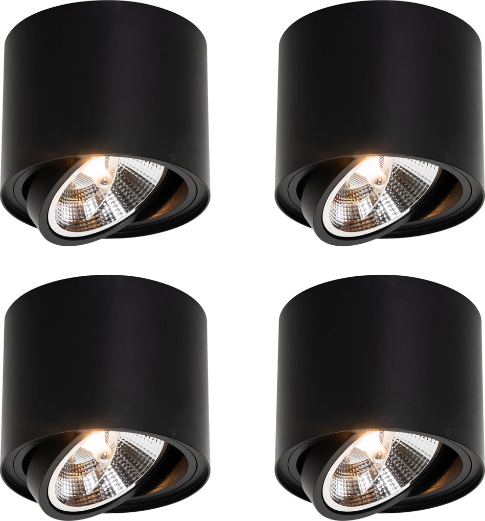 Sada 4 moderných čiernych otočných a naklápacích stropných bodových svetiel AR111 - Rondoo Up