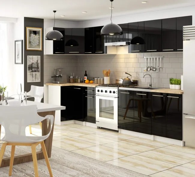 Spodná kuchynská skrinka s doskou OLIWIA S60 3SZ biela / čierna, lesk