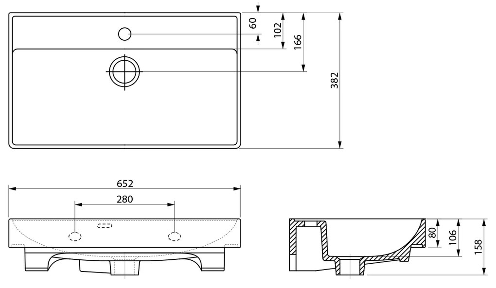 Aqualine Aqualine, PARLA keramické umývadlo 65x38cm, biela, 9965