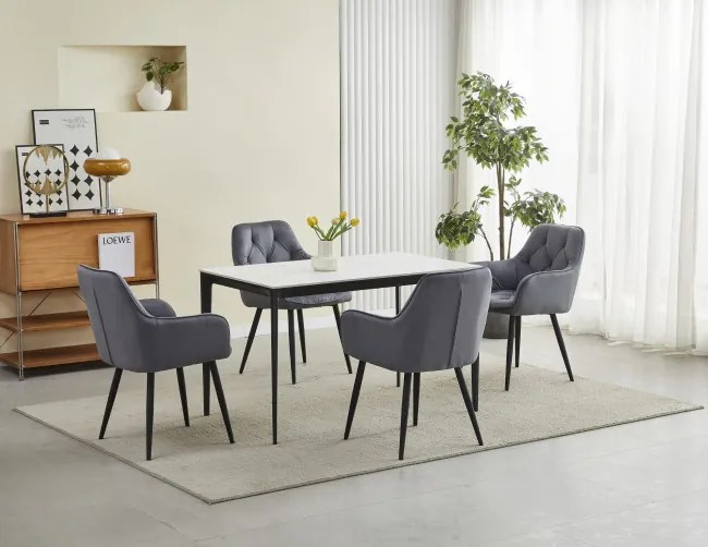 Jedálenská stolička JORK zamatová, tmavosivá (čierne nohy)