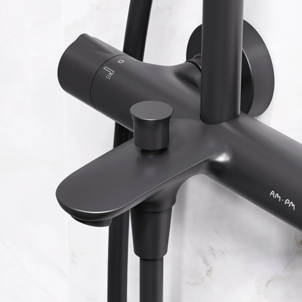 Sprchový systém AM.PM Like F07LA522 s termostatickou vaňovou a sprchovou batériou, čierny