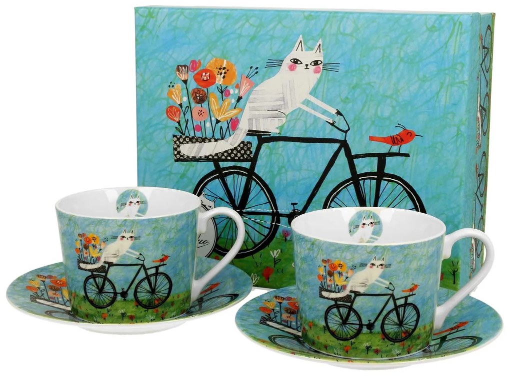 Porcelánová šálka s podšálkou Bike Cat 230 ml sada 2ks