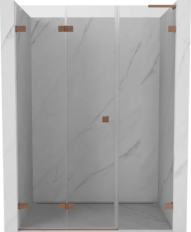 Mexen Lunar-F, L skladacie ľavé sprchové dvere 135 cm, 8mm číre sklo, medený matný profil, 836SL-135-050-65-00-L