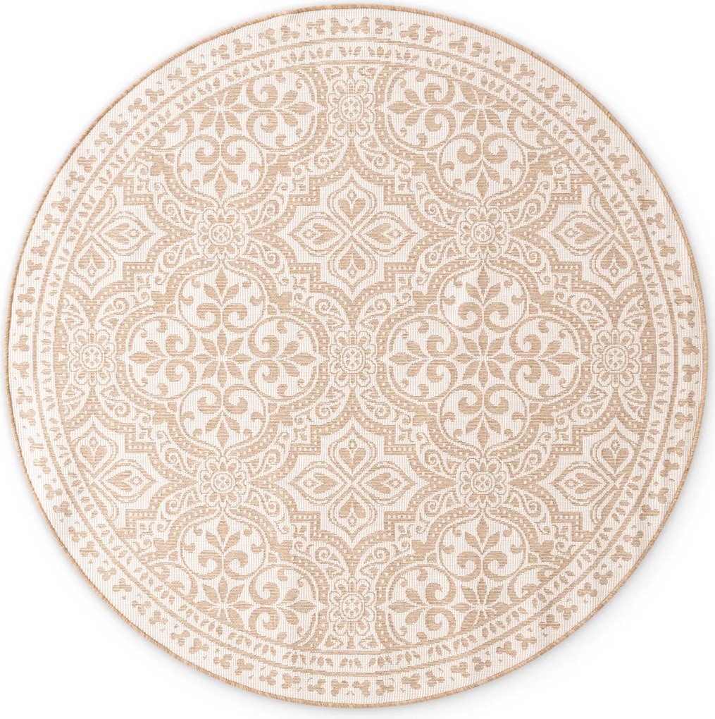 Kusový koberec Duet Rosel 106252 Beige/White kruh - na von aj na doma, 160x160 (priemer) kruh, béžová, chodba / predsieň, NORTHRUGS