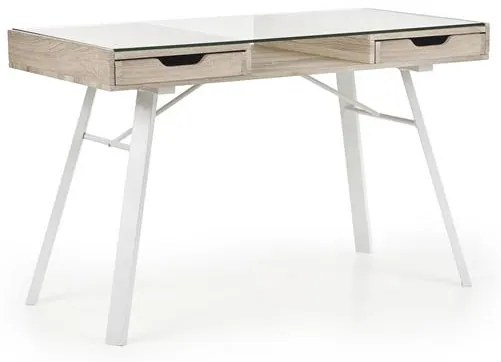 PISACÍ STÔL BASILE DUB SONOMA BIELY + SKLO 120 cm