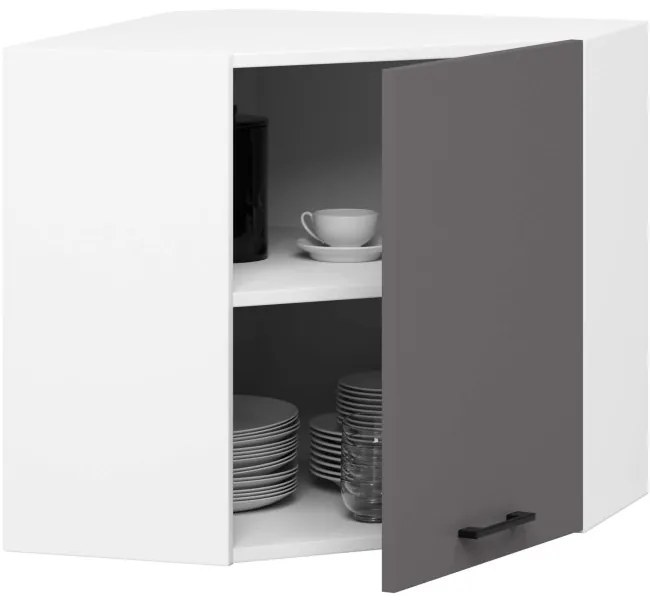 Rohová horná kuchynská skrinka OLIWIA W60/60N H580 biela / grafitová / sivá