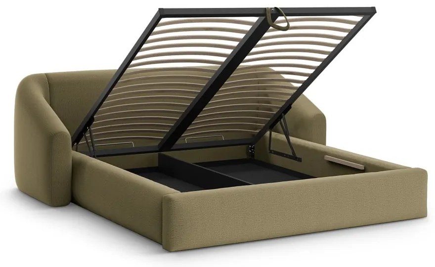Zelená čalúnená dvojlôžková posteľ s úložným priestorom s roštom 140x200 cm Campi – Cosmopolitan Design