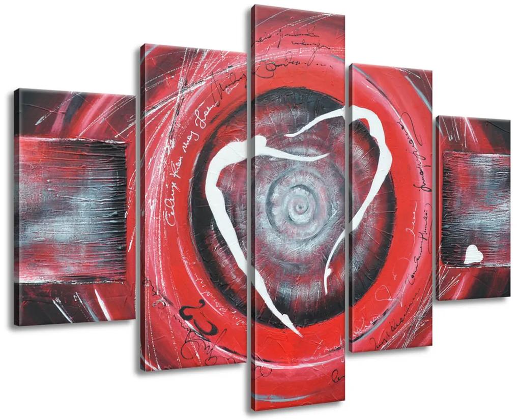 Gario Ručne maľovaný obraz Postavy v červenom kruhu - 5 dielny Rozmery: 150 x 70 cm