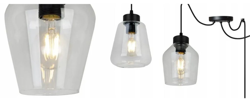 Závesné svietidlo Rijeka Spider 3, 3x transparentné sklenené tienidlo